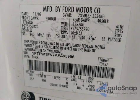 2010 Ford F150 Supercrew из США, поврежденный, VIN 1FTFW1EV7AFA95996